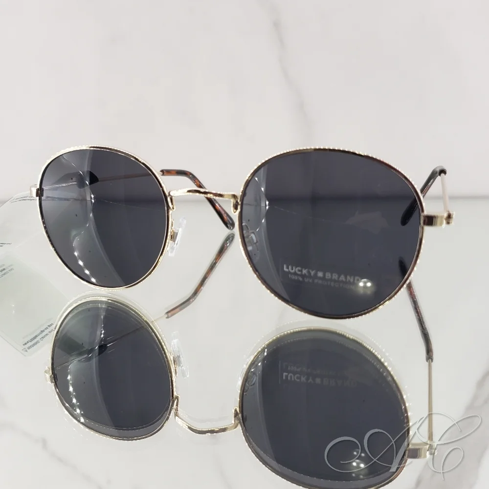 Lucky Brand Sunglasses Gold Nelson 51mm Round Metal Frame Tortoise Shell Accents